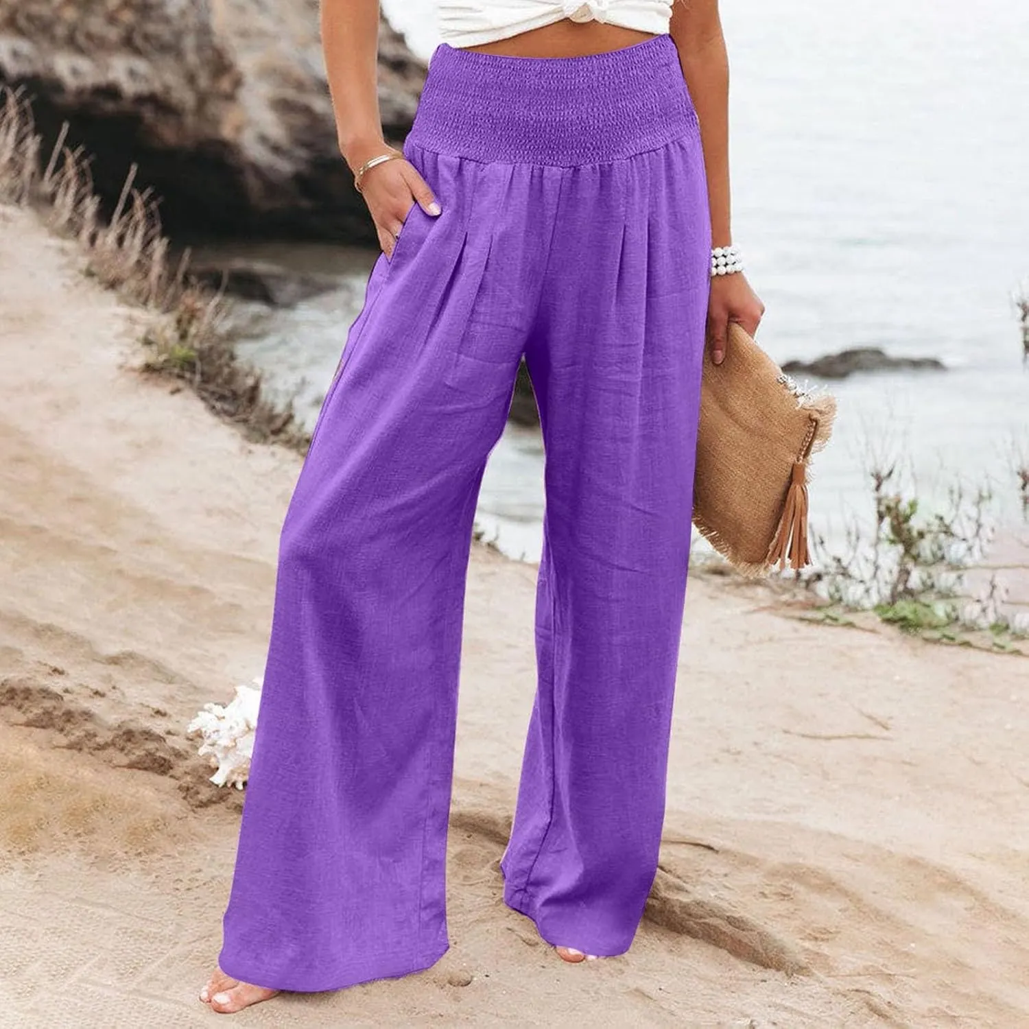 Women's Dress Pants Solid Wide Leg Casual Sport Trousers Straight Leg High Waist Pants Casual Trousers Sweatpants