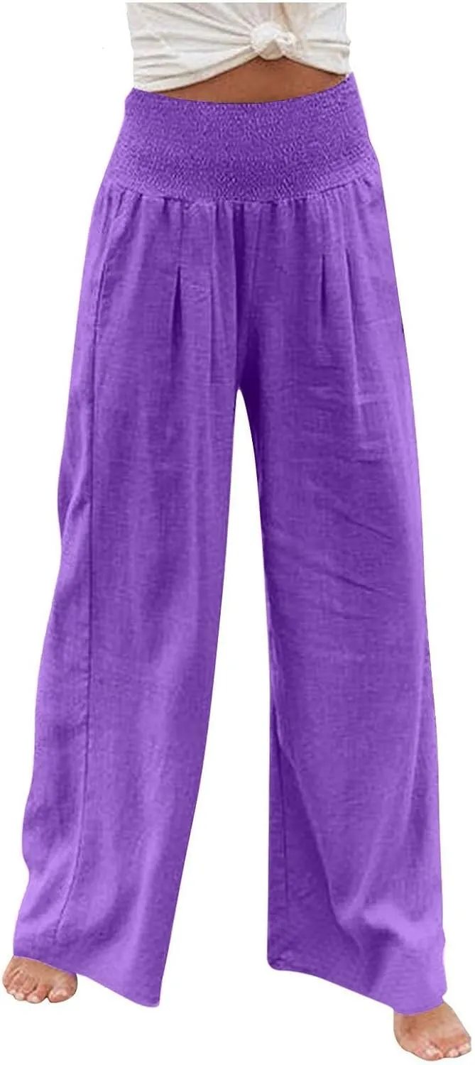 Women's Dress Pants Solid Wide Leg Casual Sport Trousers Straight Leg High Waist Pants Casual Trousers Sweatpants