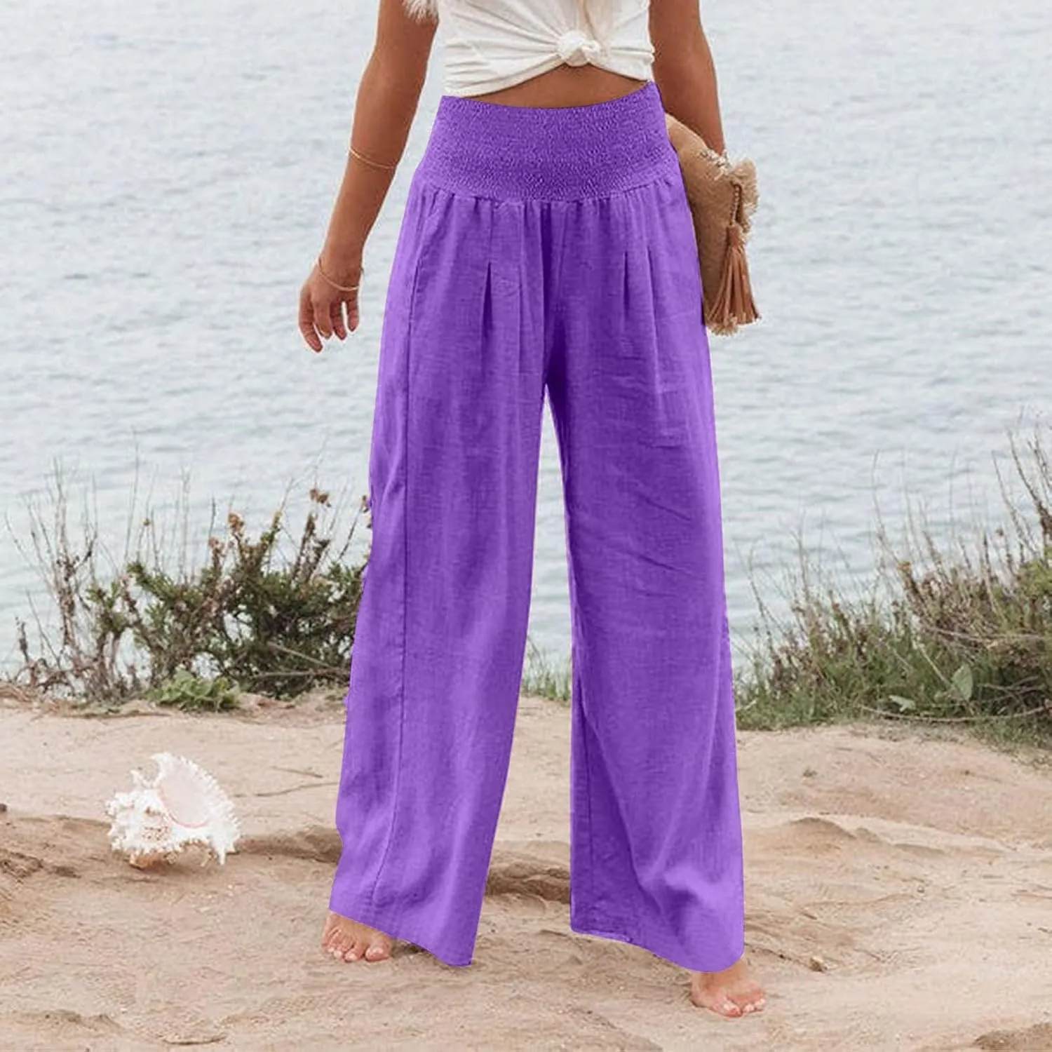 Women's Dress Pants Solid Wide Leg Casual Sport Trousers Straight Leg High Waist Pants Casual Trousers Sweatpants