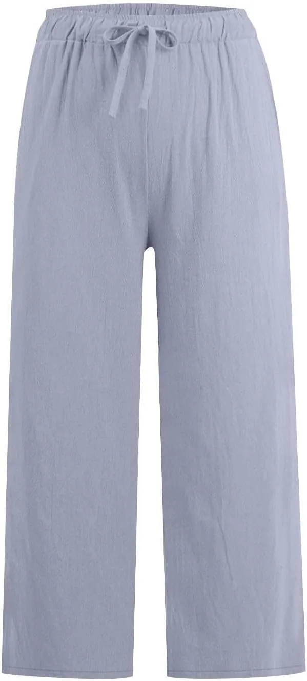 Womens Fashion Cotton Linen Pants Wide Leg Palazzo Causal Flowy Summer Trousers Beach Vacation Clothes Outfits