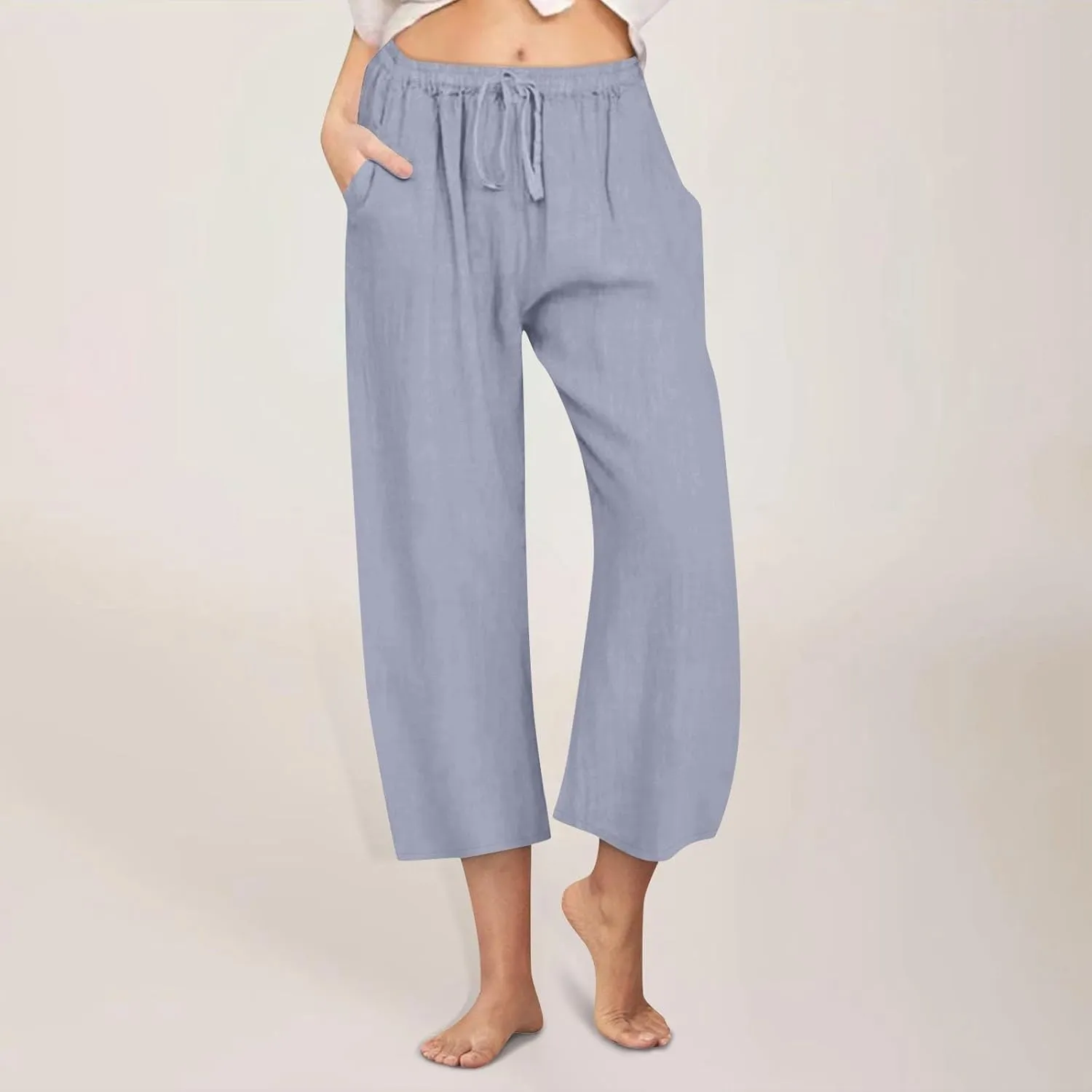 Womens Fashion Cotton Linen Pants Wide Leg Palazzo Causal Flowy Summer Trousers Beach Vacation Clothes Outfits
