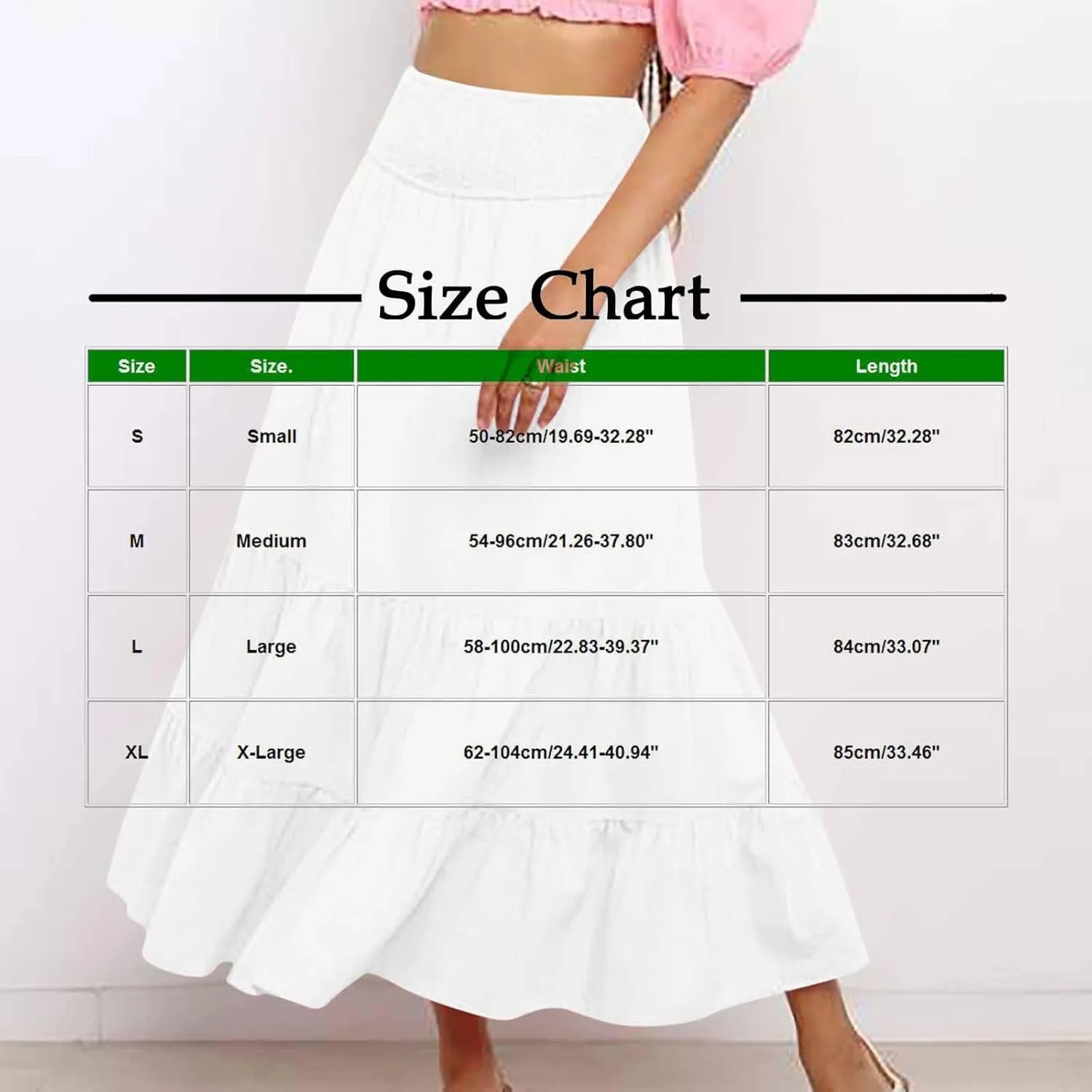 Women's Flowy Maxi Skirt Summer Trendy Boho Pleated Tiered Skirts Elastic High Waisted Casual Beach Swing Long Skirt