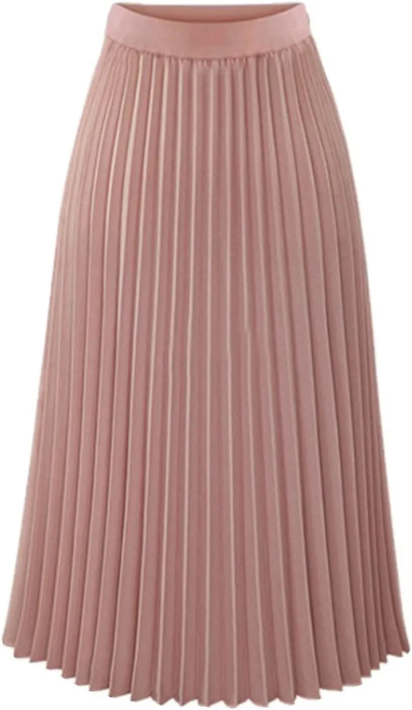 Women's High-Rise Pleated Skirt Chiffon Flowy Maxi Skirt Flared Swing Tiered Skirts A-Line Summer Casual Long Skirt
