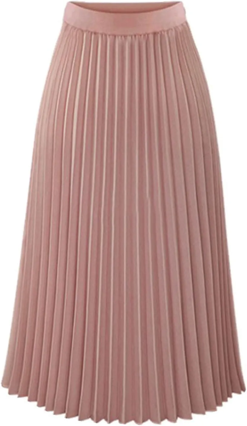 Women's High-Rise Pleated Skirt Chiffon Flowy Maxi Skirt Flared Swing Tiered Skirts A-Line Summer Casual Long Skirt