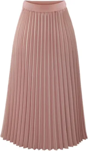 Women's High-Rise Pleated Skirt Chiffon Flowy Maxi Skirt Flared Swing Tiered Skirts A-Line Summer Casual Long Skirt