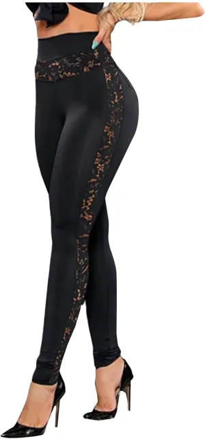 Women's High Waisted Leggings Sexy Lace Stretchy Pull-on Jeggings Butt Lift Shapewear Firm Compression Leggings