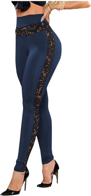 Women's High Waisted Leggings Sexy Lace Stretchy Pull-on Jeggings Butt Lift Shapewear Firm Compression Leggings