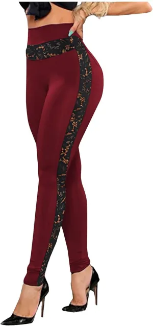Women's High Waisted Leggings Sexy Lace Stretchy Pull-on Jeggings Butt Lift Shapewear Firm Compression Leggings