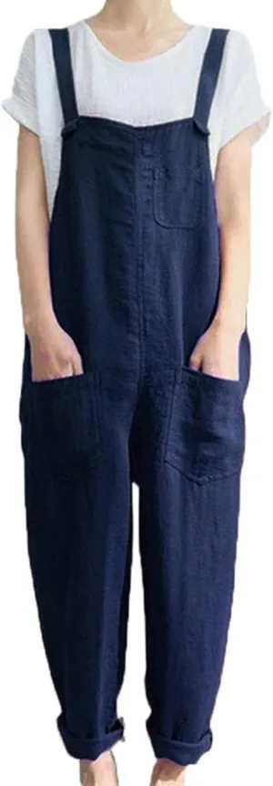 Womens Jumpsuits Wide Leg Overalls Casual Summer Linen Sleeveless Outfits Solid Cute Wide Leg Rompers Pockets