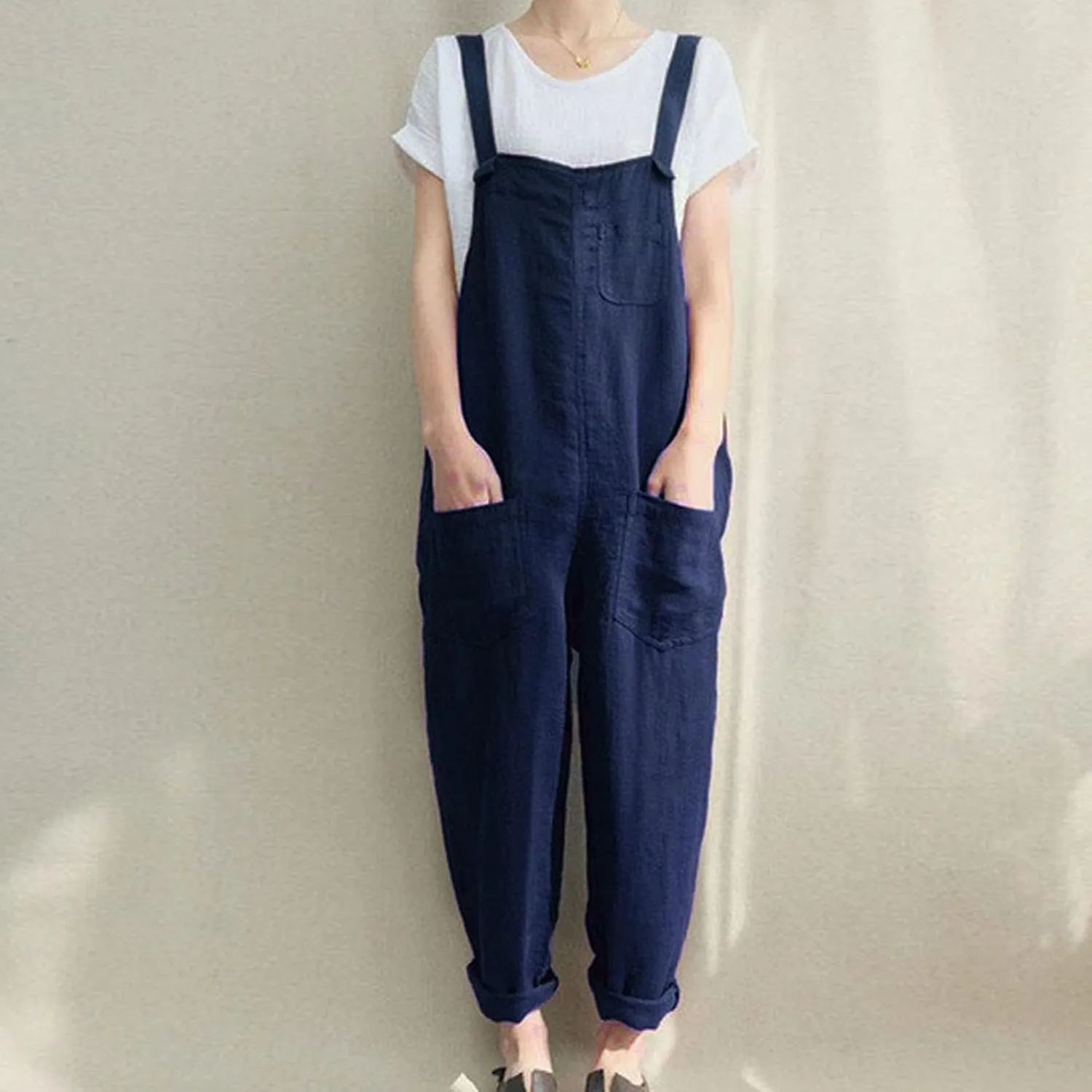Womens Jumpsuits Wide Leg Overalls Casual Summer Linen Sleeveless Outfits Solid Cute Wide Leg Rompers Pockets