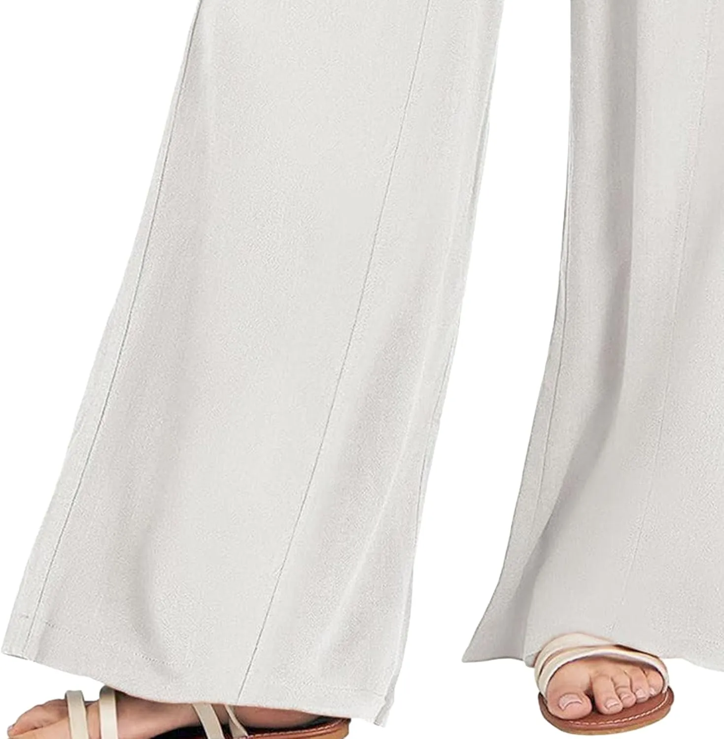 Women's Linen Pants 2025 Summer Casual Loose Wide-Leg Pants High Waisted Flowing Beach Pants Work Clothes with Pockets