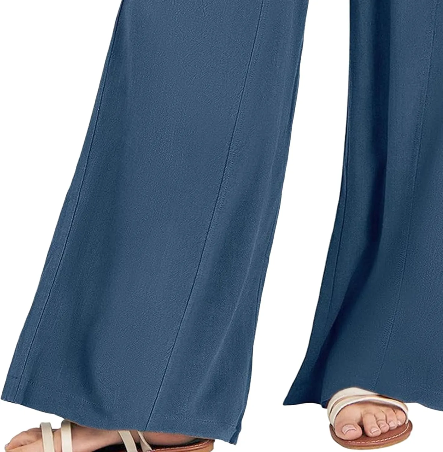 Women's Linen Pants 2025 Summer Casual Loose Wide-Leg Pants High Waisted Flowing Beach Pants Work Clothes with Pockets