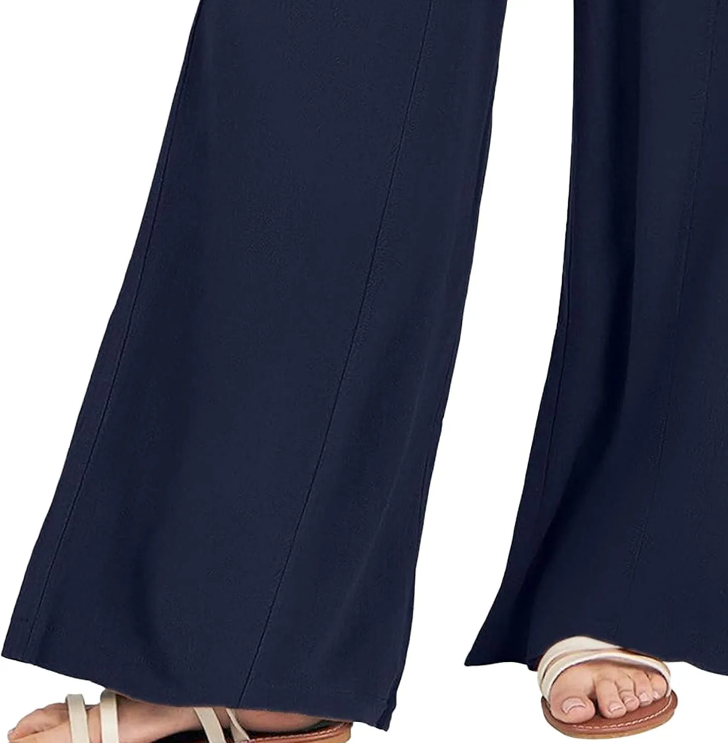Women's Linen Pants 2025 Summer Casual Loose Wide-Leg Pants High Waisted Flowing Beach Pants Work Clothes with Pockets