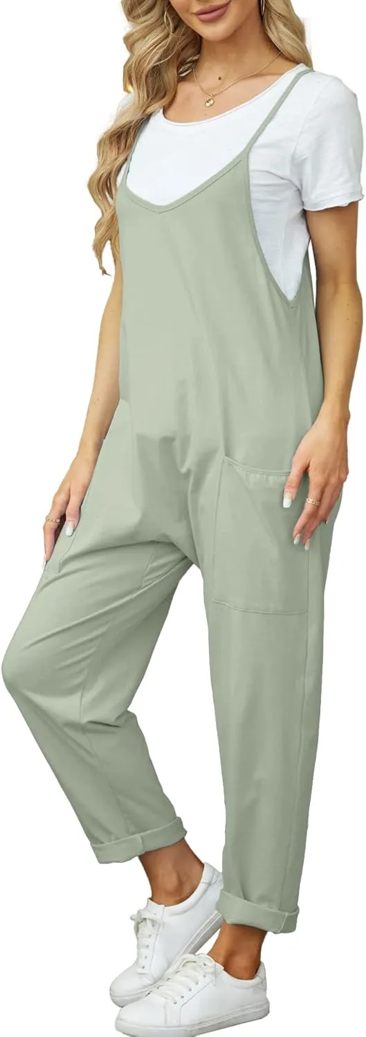 Women's Loose Casual V Neck Sleeveless Jumpsuits Spaghetti Strap Long Pant Rompers Sling Jumpsies Rompers