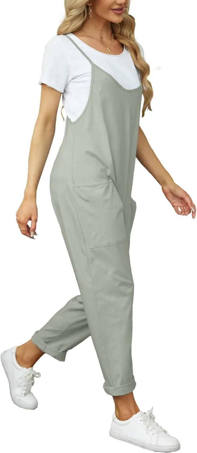 Women's Loose Casual V Neck Sleeveless Jumpsuits Spaghetti Strap Long Pant Rompers Sling Jumpsies Rompers