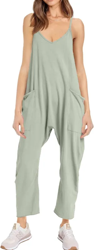 Women's Loose Casual V Neck Sleeveless Jumpsuits Spaghetti Strap Long Pant Rompers Sling Jumpsies Rompers