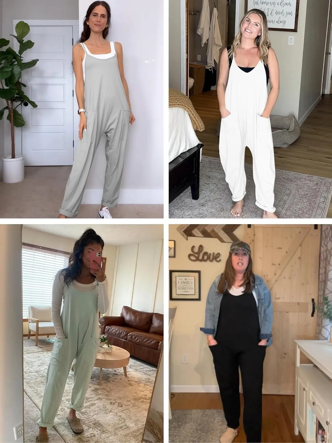 Women's Loose Casual V Neck Sleeveless Jumpsuits Spaghetti Strap Long Pant Rompers Sling Jumpsies Rompers