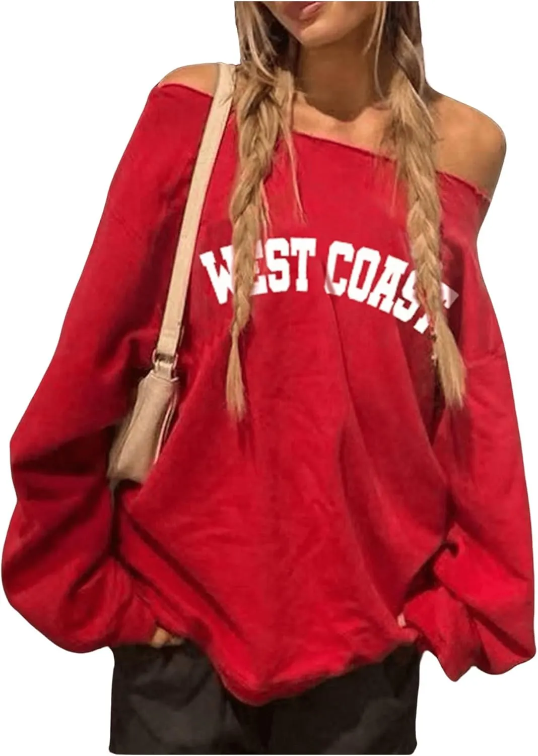 Women's Off The Shoulder Sweatshirt Tops Graphic Long Sleeve Loose Pullover Fall Tops Trendy