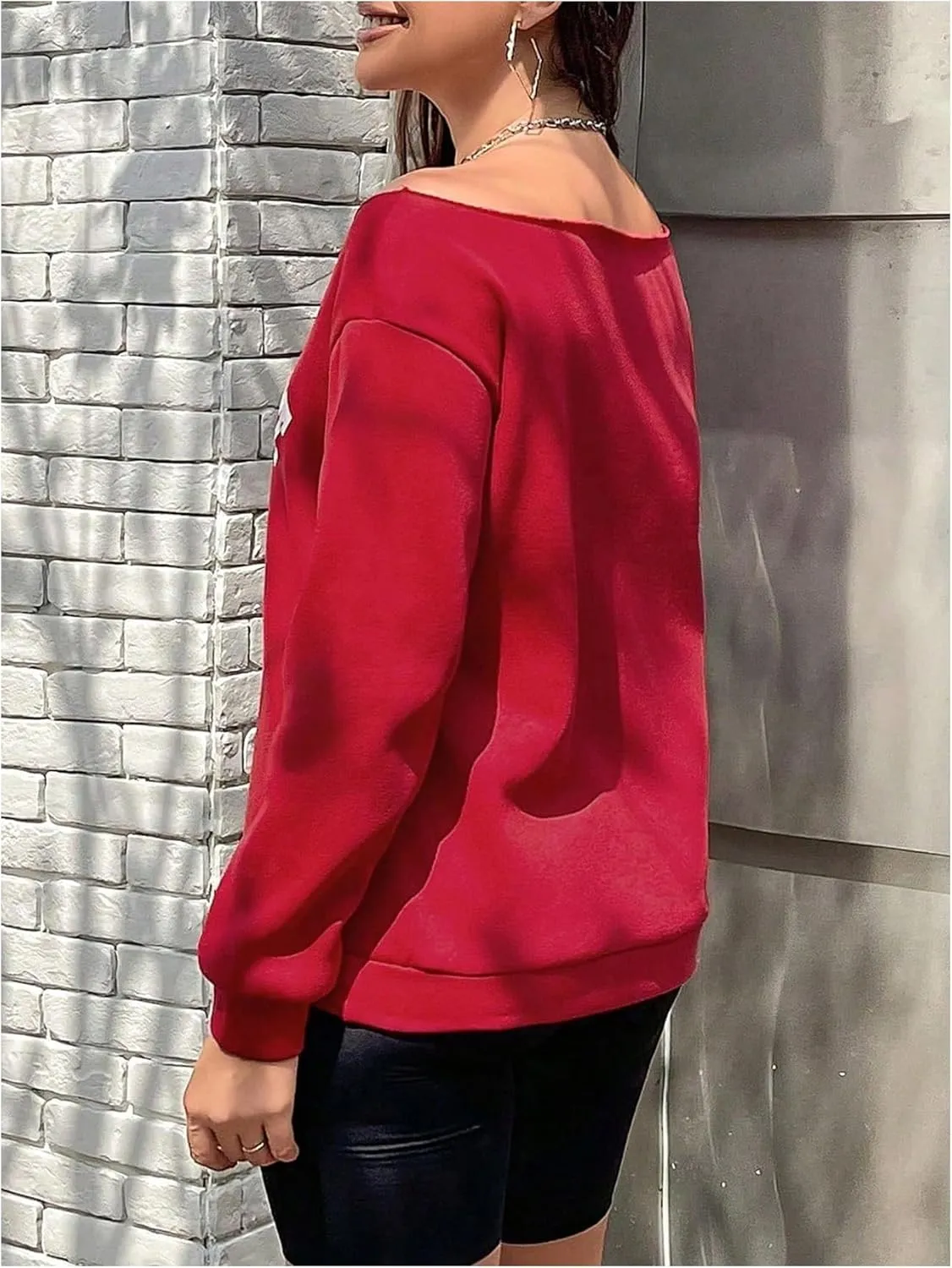 Women's Off The Shoulder Sweatshirt Tops Graphic Long Sleeve Loose Pullover Fall Tops Trendy