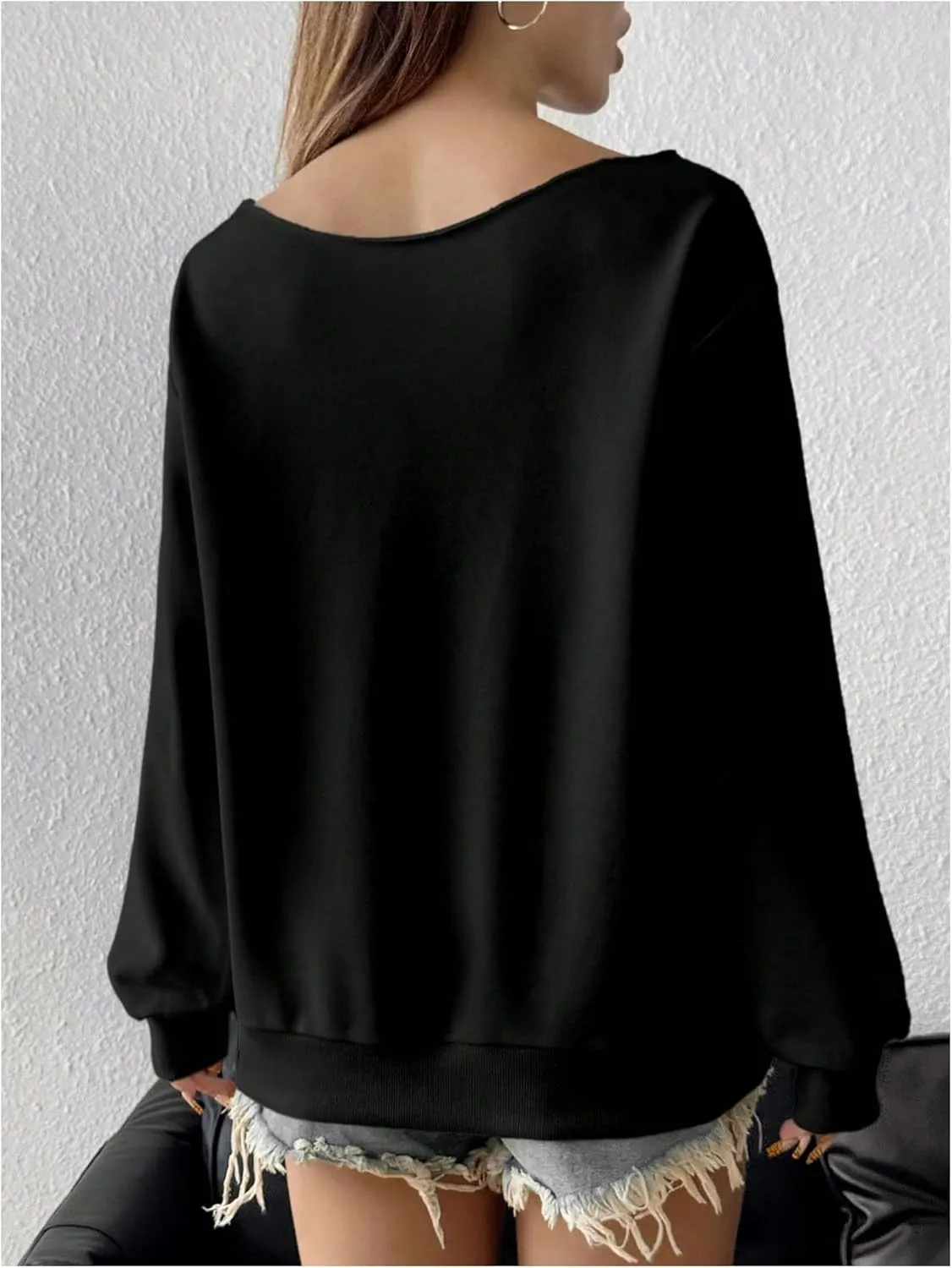 Women's Off The Shoulder Sweatshirt Tops Graphic Long Sleeve Loose Pullover Fall Tops Trendy
