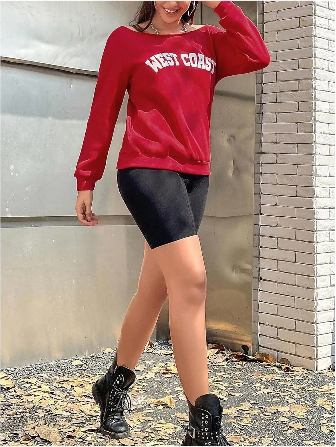 Women's Off The Shoulder Sweatshirt Tops Graphic Long Sleeve Loose Pullover Fall Tops Trendy