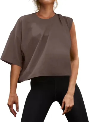 Womens Oversized Workout Crop Tops Cotton T Shirts Boxy Crewneck Loose Fit Short Sleeve Tee Summer Clothes 2025