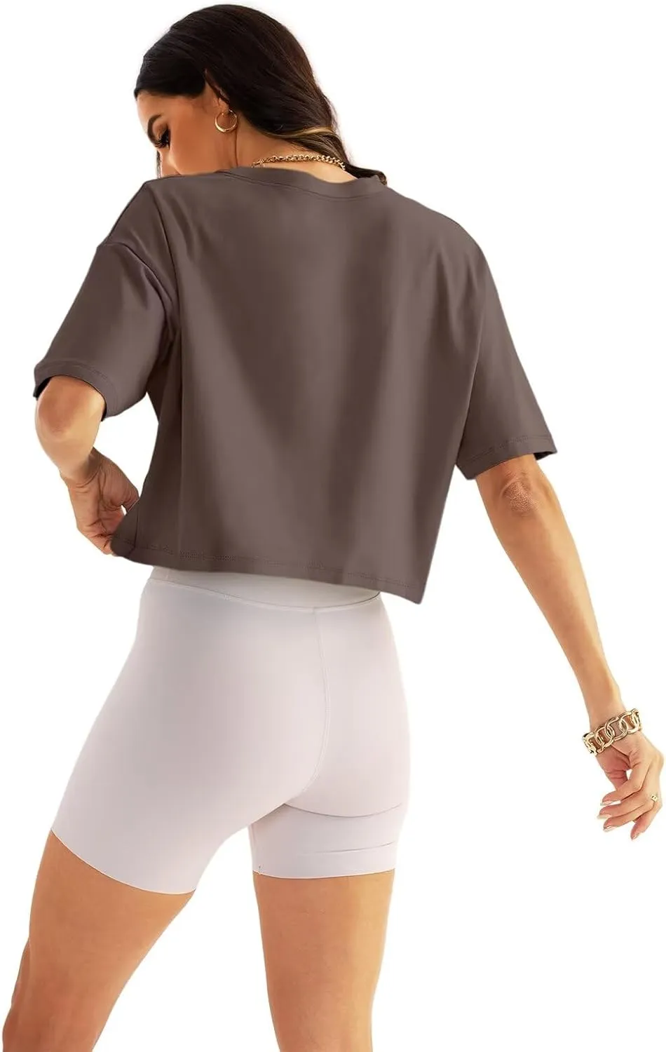 Womens Oversized Workout Crop Tops Cotton T Shirts Boxy Crewneck Loose Fit Short Sleeve Tee Summer Clothes 2025
