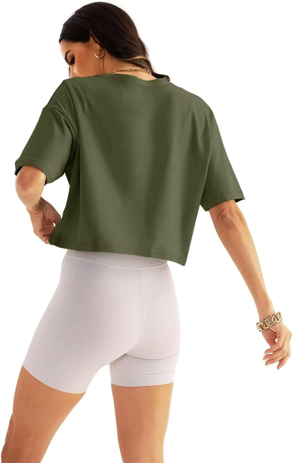 Womens Oversized Workout Crop Tops Cotton T Shirts Boxy Crewneck Loose Fit Short Sleeve Tee Summer Clothes 2025