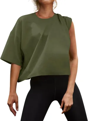Womens Oversized Workout Crop Tops Cotton T Shirts Boxy Crewneck Loose Fit Short Sleeve Tee Summer Clothes 2025