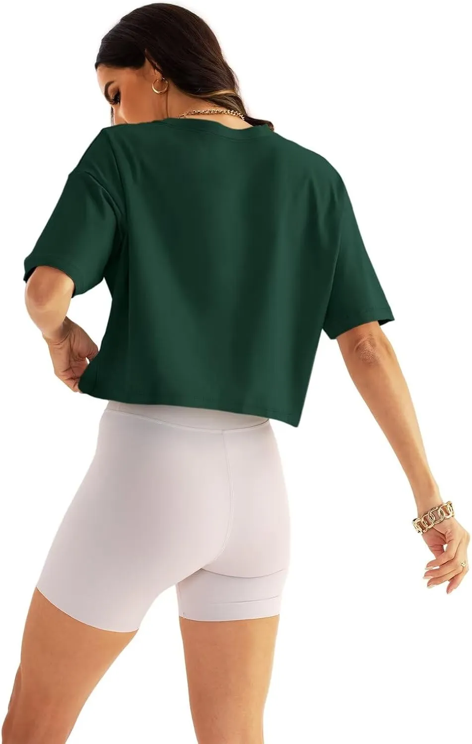 Womens Oversized Workout Crop Tops Cotton T Shirts Boxy Crewneck Loose Fit Short Sleeve Tee Summer Clothes 2025
