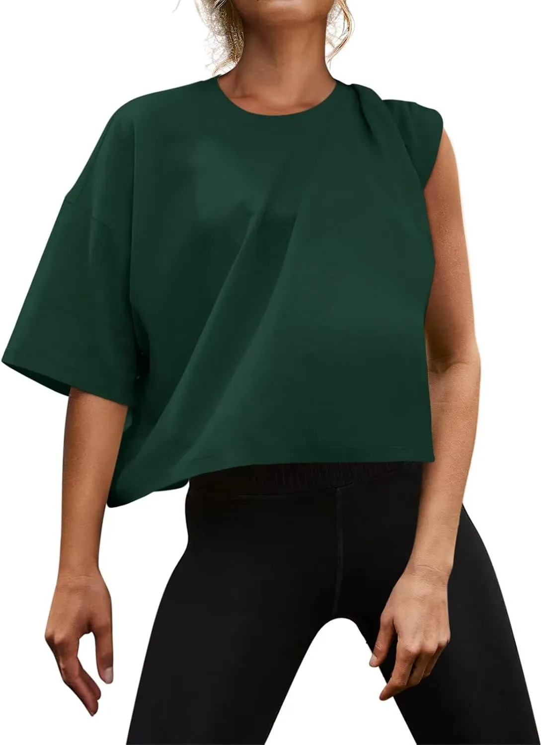 Womens Oversized Workout Crop Tops Cotton T Shirts Boxy Crewneck Loose Fit Short Sleeve Tee Summer Clothes 2025