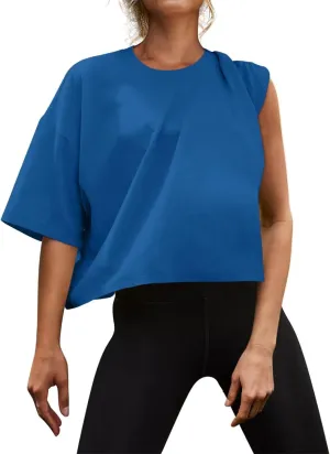 Womens Oversized Workout Crop Tops Cotton T Shirts Boxy Crewneck Loose Fit Short Sleeve Tee Summer Clothes 2025