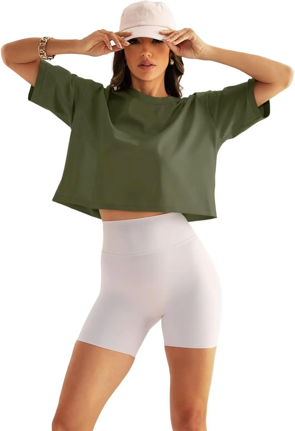 Womens Oversized Workout Crop Tops Cotton T Shirts Boxy Crewneck Loose Fit Short Sleeve Tee Summer Clothes 2025