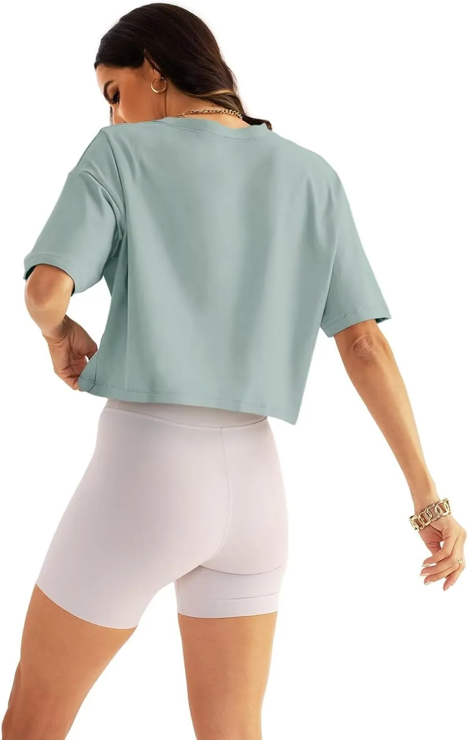 Womens Oversized Workout Crop Tops Cotton T Shirts Boxy Crewneck Loose Fit Short Sleeve Tee Summer Clothes 2025