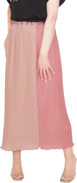 Women's Pleated Chiffon Maxi Skirt Dobby dot Design Comfortable Wrinkle-Resistant with Elastic Waistband