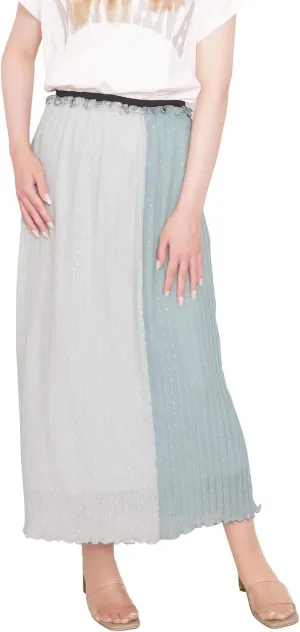 Women's Pleated Chiffon Maxi Skirt Dobby dot Design Comfortable Wrinkle-Resistant with Elastic Waistband