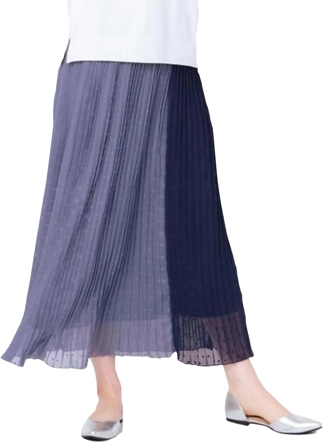 Women's Pleated Chiffon Maxi Skirt Dobby dot Design Comfortable Wrinkle-Resistant with Elastic Waistband
