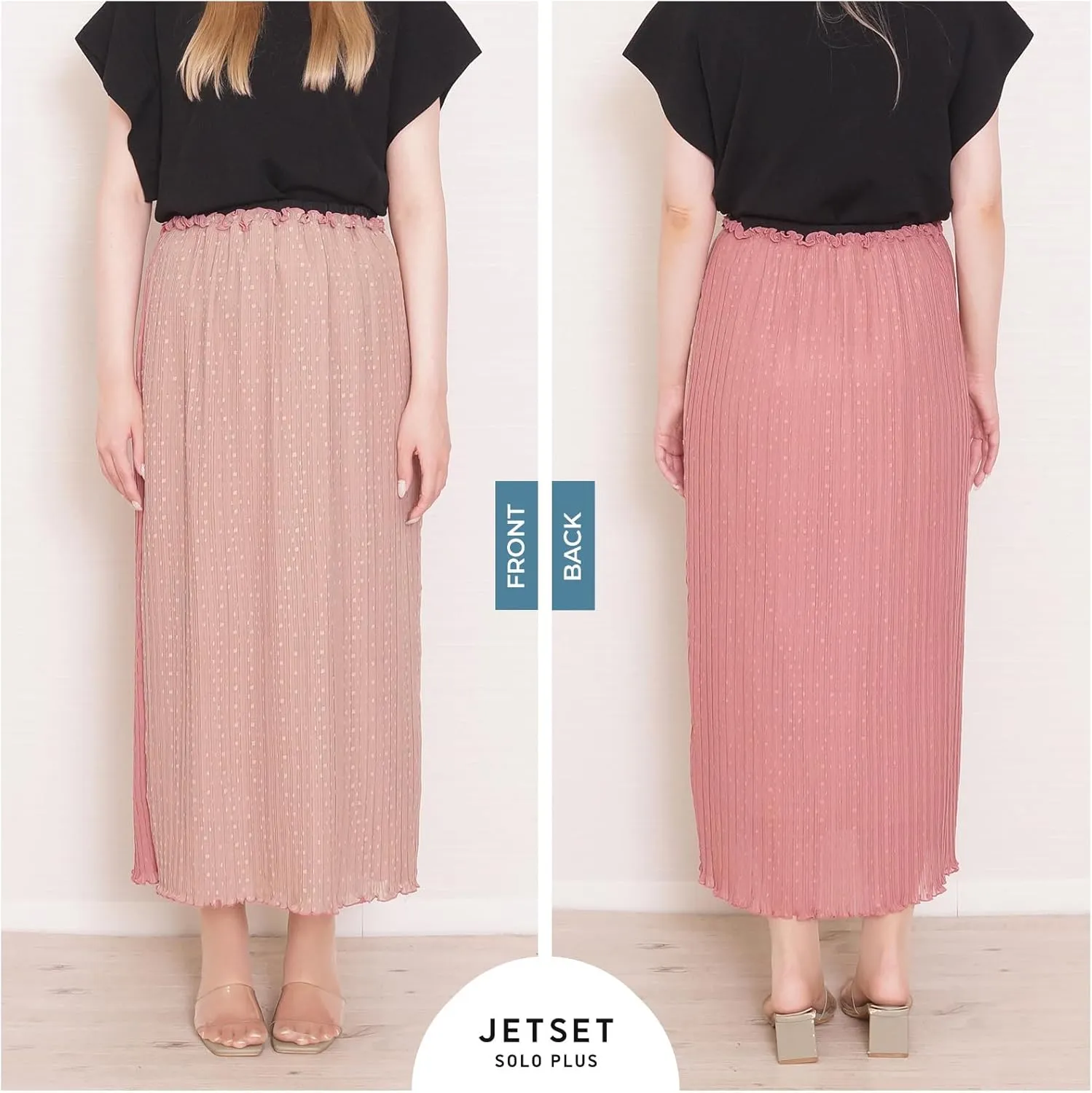 Women's Pleated Chiffon Maxi Skirt Dobby dot Design Comfortable Wrinkle-Resistant with Elastic Waistband