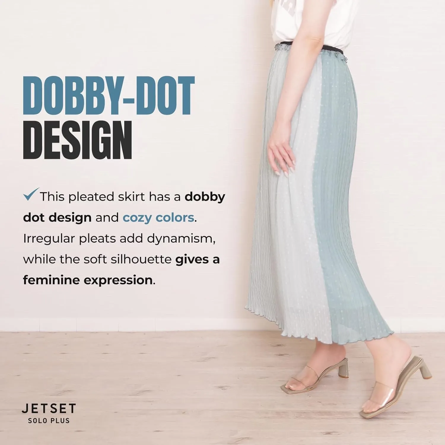 Women's Pleated Chiffon Maxi Skirt Dobby dot Design Comfortable Wrinkle-Resistant with Elastic Waistband