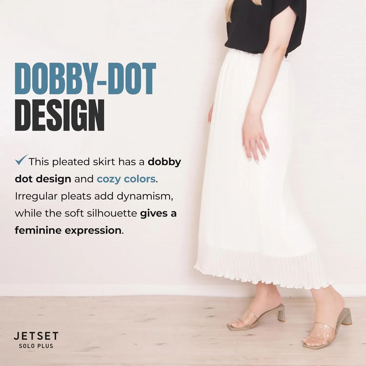 Women's Pleated Chiffon Maxi Skirt Dobby dot Design Comfortable Wrinkle-Resistant with Elastic Waistband