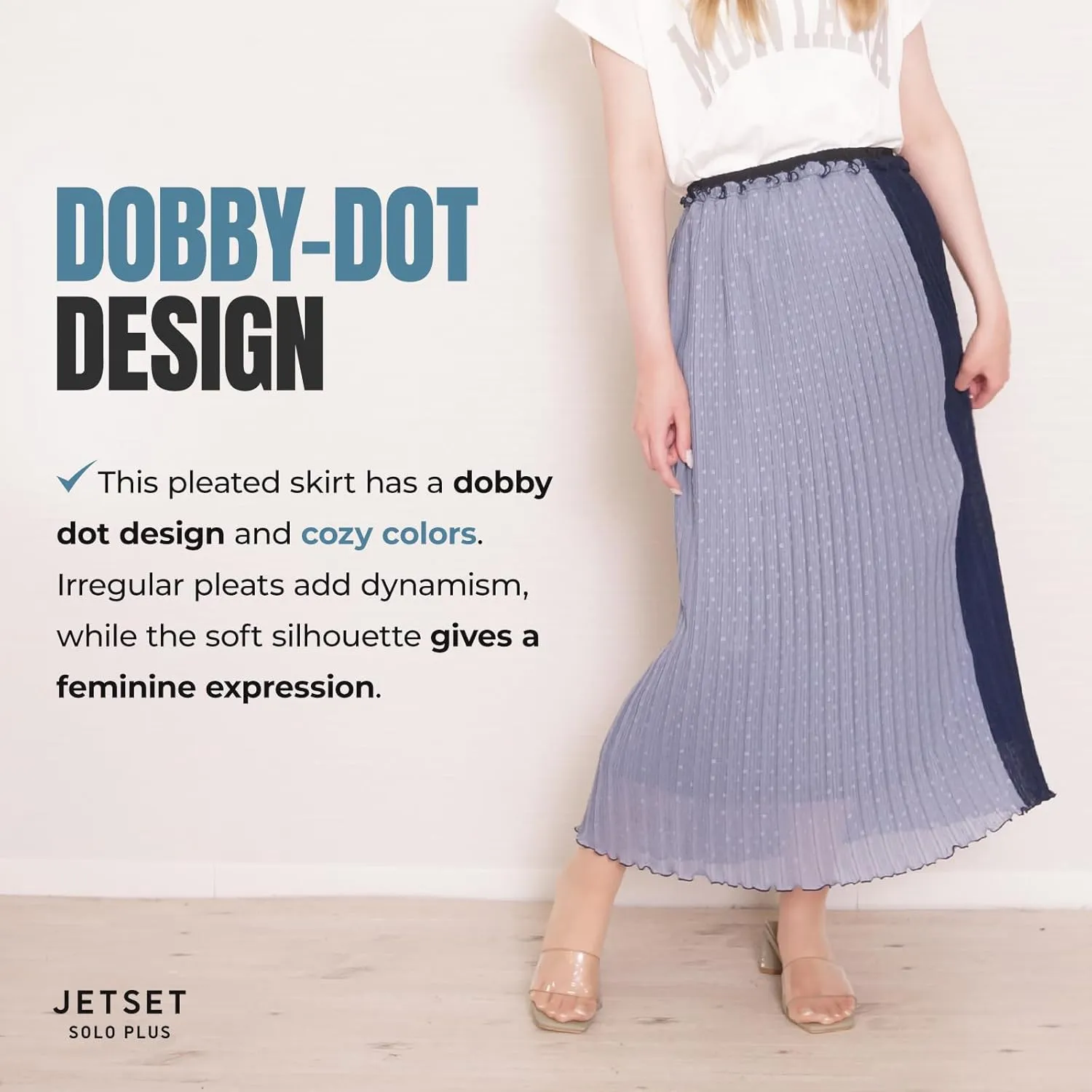 Women's Pleated Chiffon Maxi Skirt Dobby dot Design Comfortable Wrinkle-Resistant with Elastic Waistband