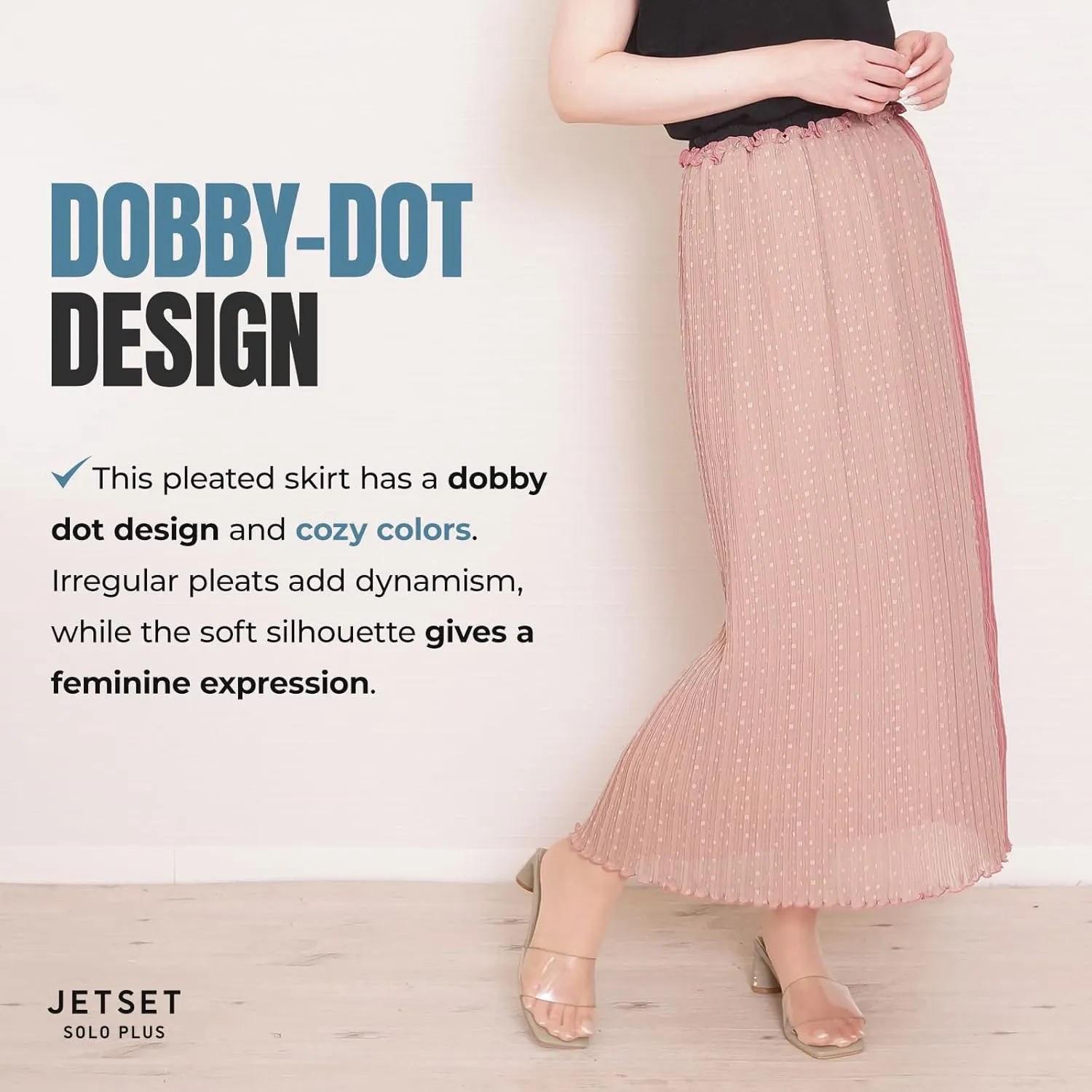Women's Pleated Chiffon Maxi Skirt Dobby dot Design Comfortable Wrinkle-Resistant with Elastic Waistband
