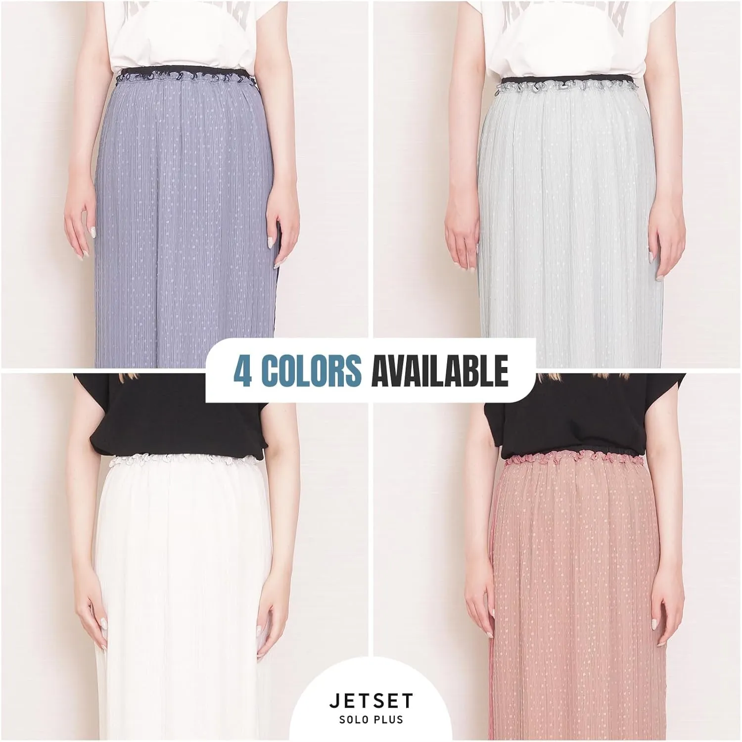 Women's Pleated Chiffon Maxi Skirt Dobby dot Design Comfortable Wrinkle-Resistant with Elastic Waistband