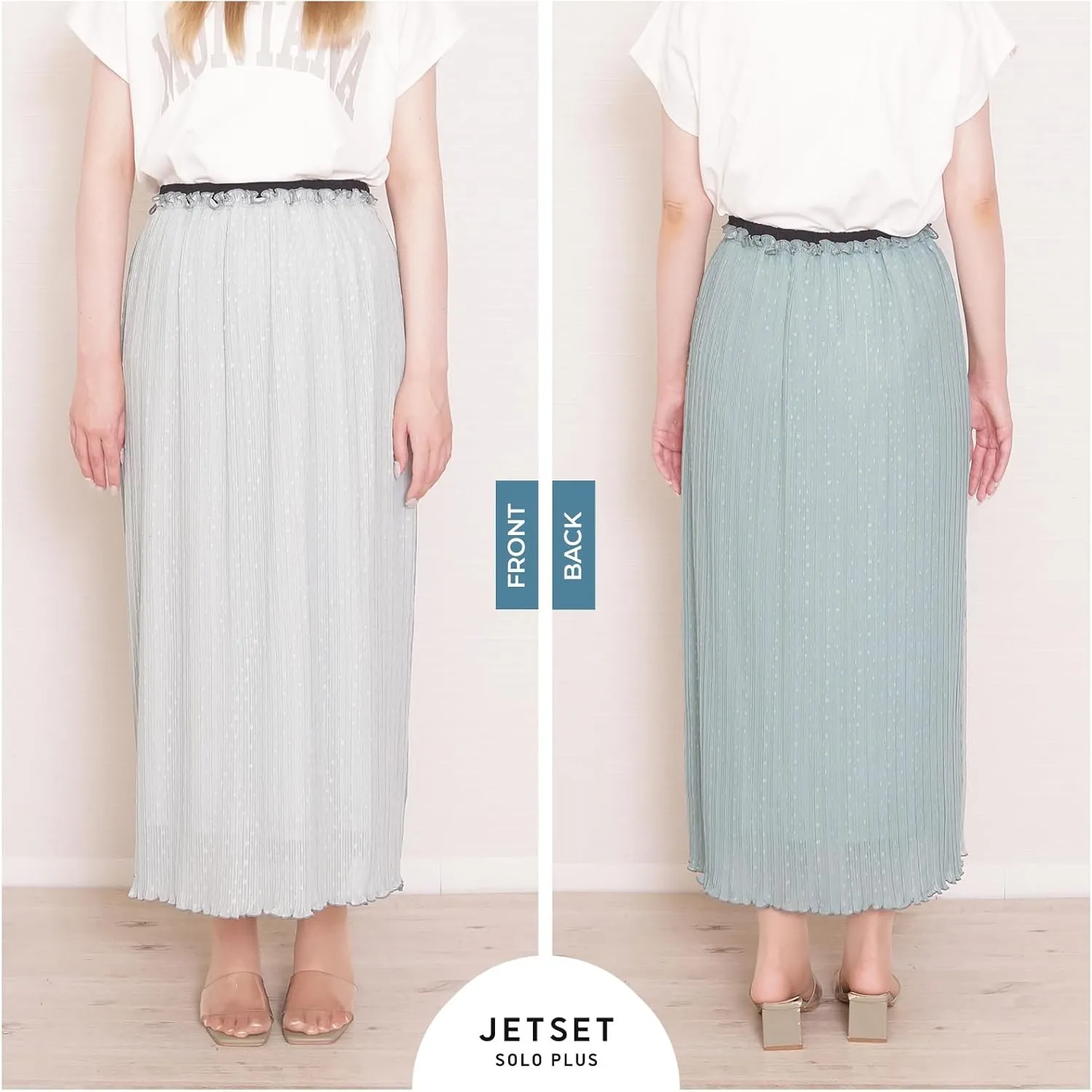 Women's Pleated Chiffon Maxi Skirt Dobby dot Design Comfortable Wrinkle-Resistant with Elastic Waistband