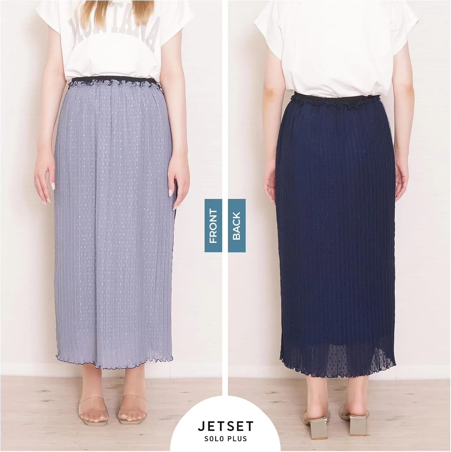 Women's Pleated Chiffon Maxi Skirt Dobby dot Design Comfortable Wrinkle-Resistant with Elastic Waistband