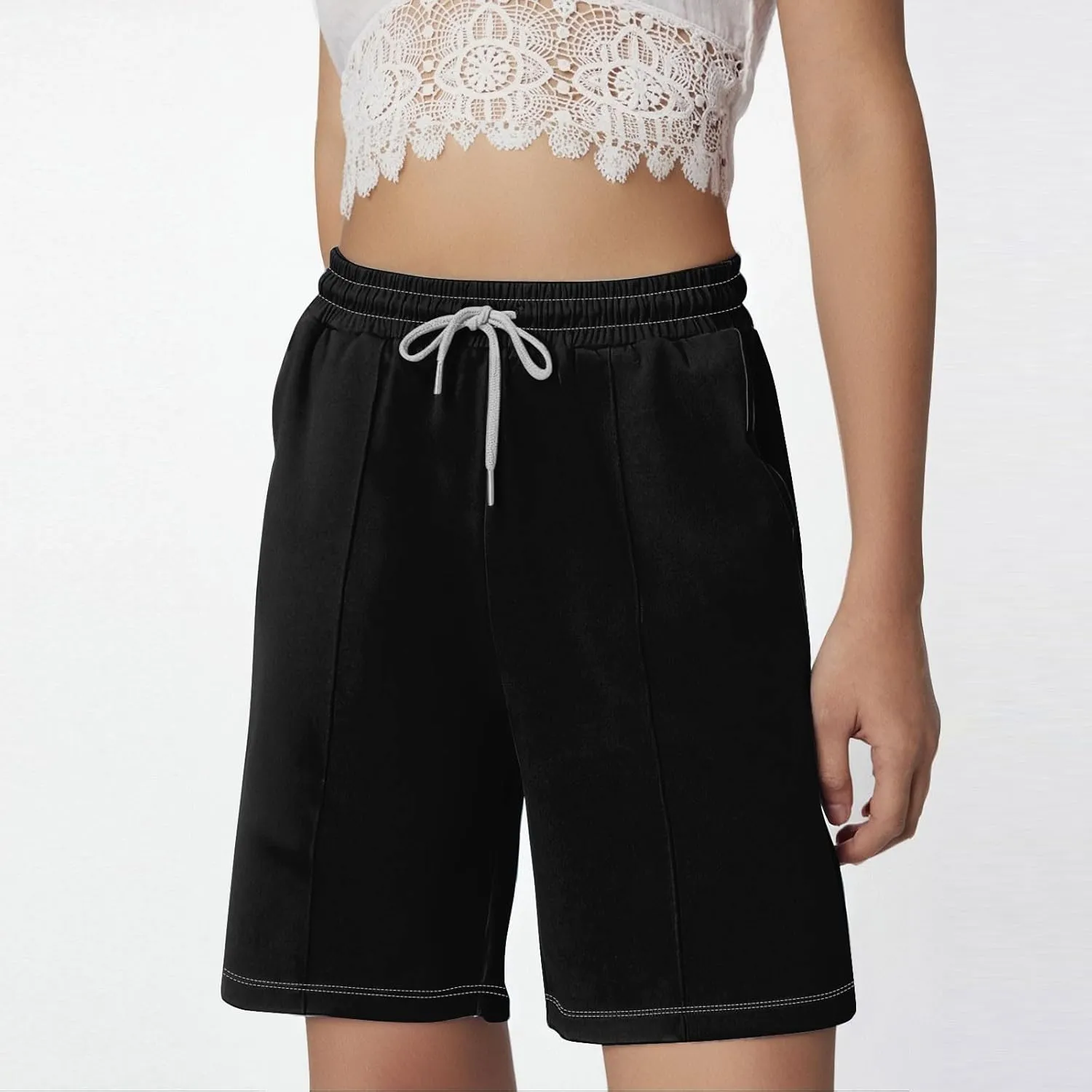 Womens Running Shorts Casual Elastic High Waisted Drawstring Athletic Shorts Loose Breathable Soft Workout Short Pants