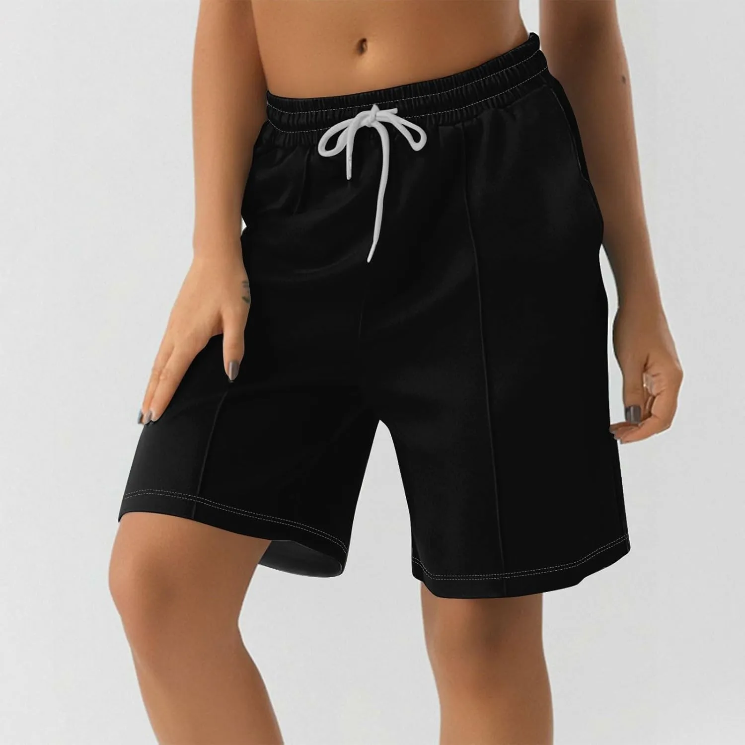 Womens Running Shorts Casual Elastic High Waisted Drawstring Athletic Shorts Loose Breathable Soft Workout Short Pants