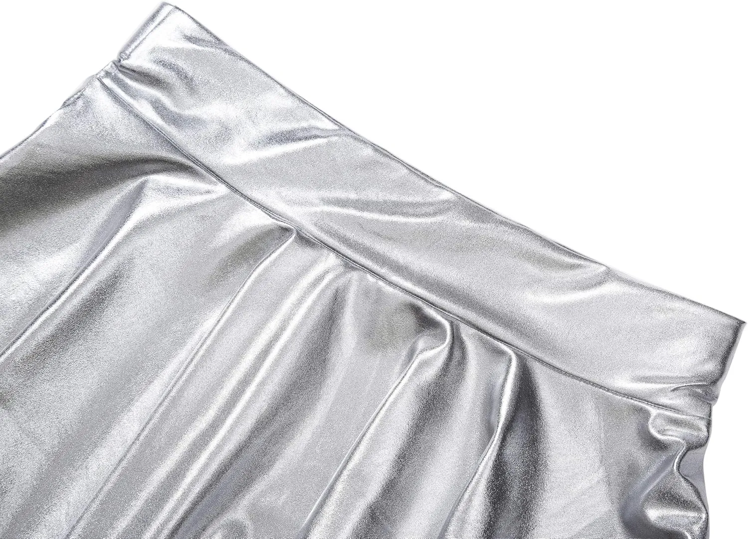 Women's Shiny Metallic Wet Look Stretchy Flared Mini Skater Skirt