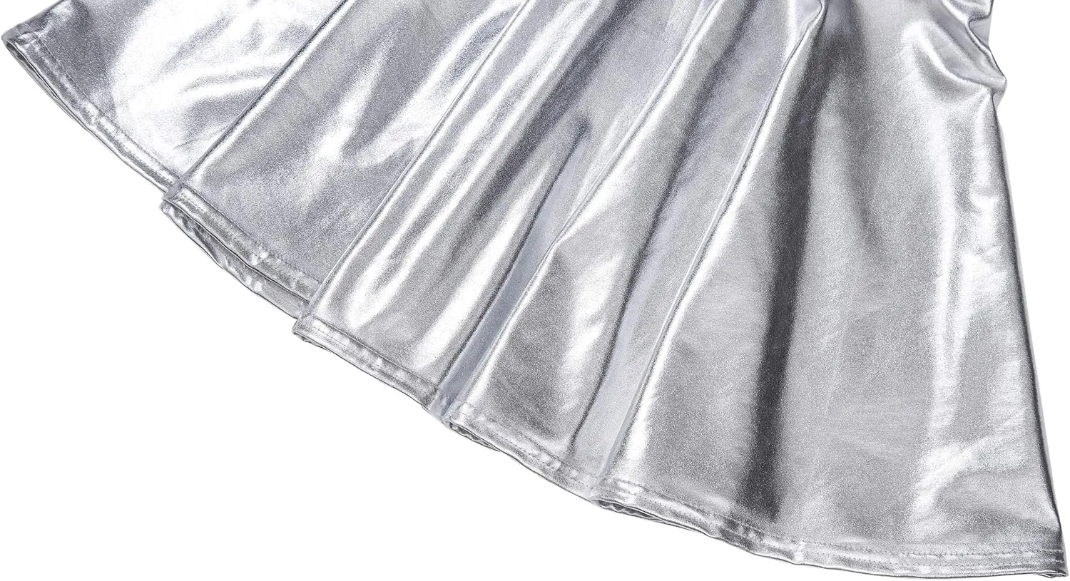 Women's Shiny Metallic Wet Look Stretchy Flared Mini Skater Skirt