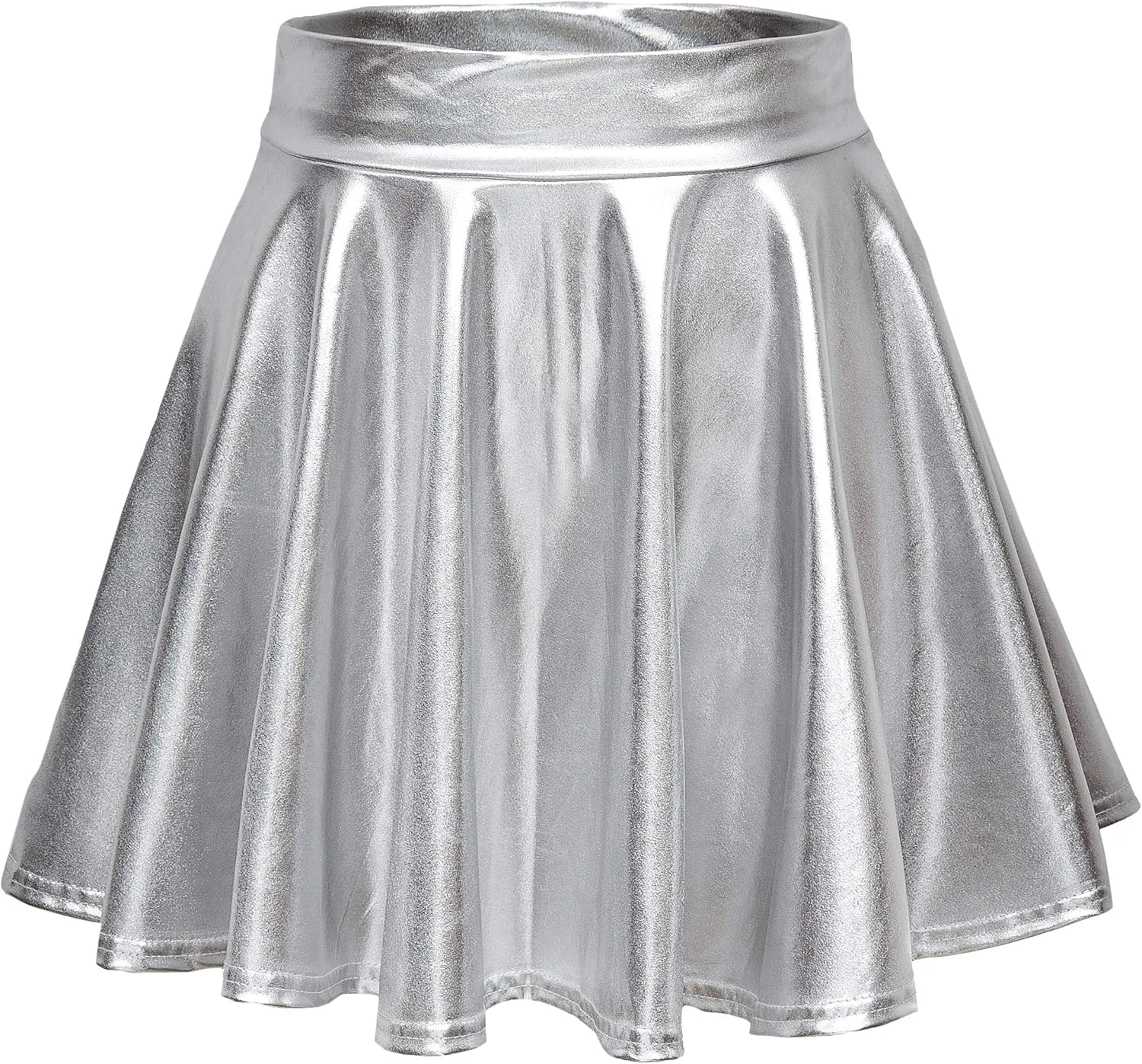 Women's Shiny Metallic Wet Look Stretchy Flared Mini Skater Skirt